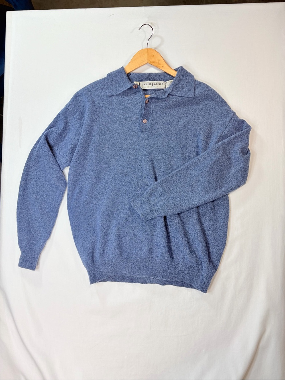Jhane Barnes Blue Wool Blend Knit Polo Sweater LG